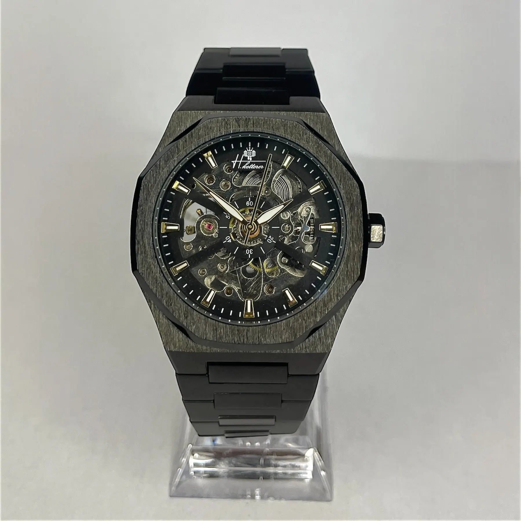 montre automatique squelette noir acier
